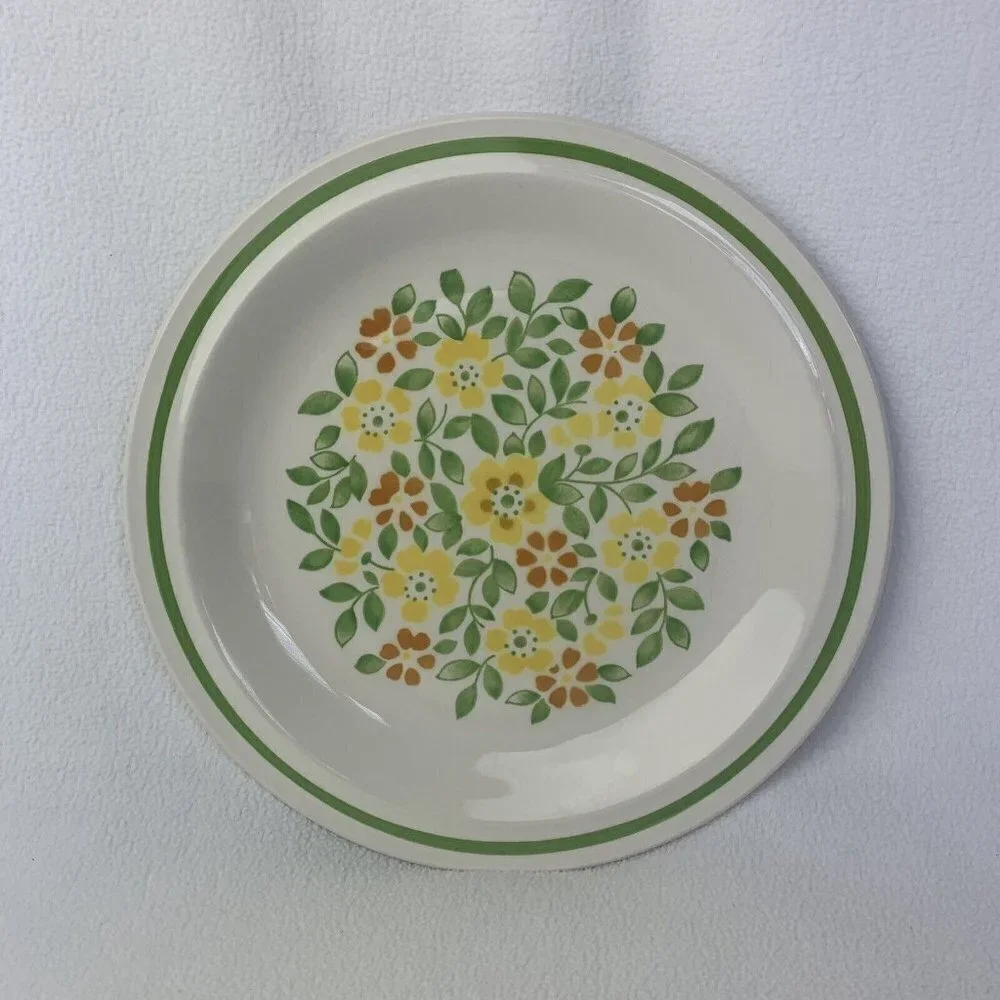 JCPenney Ironstone Dinner Plate Floral Yellow Orange Green MCM 12” Japan